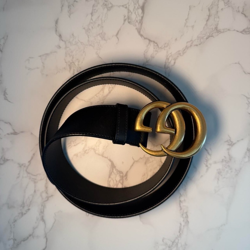 Authentic GUCCI Leather Belt with Double G Buckle - Perfect Condition